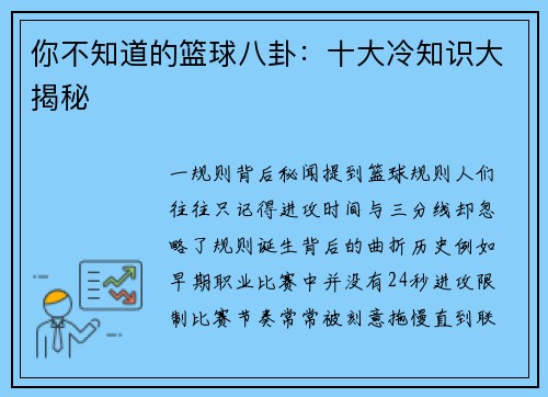 你不知道的篮球八卦：十大冷知识大揭秘